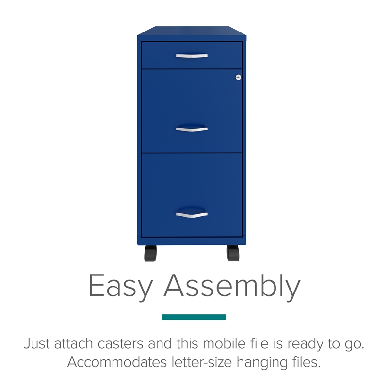 Space Solutions 18in Deep 3 Drawer Mobile Metal File Cabinet Classic Blue