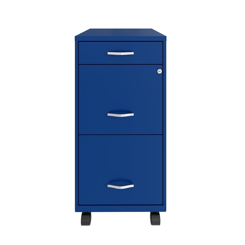 Space Solutions 18in Deep 3 Drawer Mobile Metal File Cabinet Classic Blue