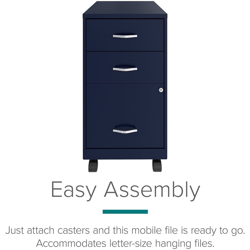 Space Solutions 18in 3 Drawer Metal Mobile Cabinet Ball Bearing Slide Navy
