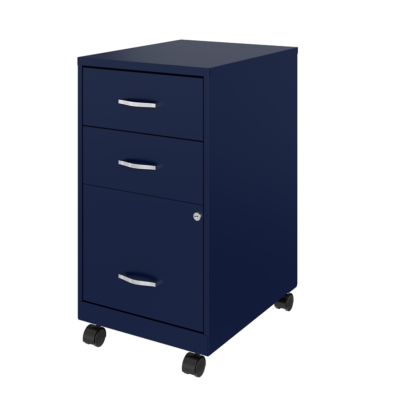 Space Solutions 3 Drawer Metal Vertical File Cabinet with Lock in Navy 