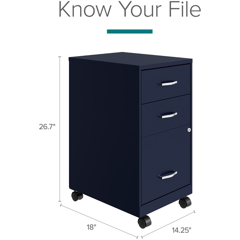 Space Solutions 18in 3 Drawer Metal Mobile Cabinet Ball Bearing Slide Navy