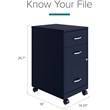 Space Solutions 18in 3 Drawer Metal Mobile Cabinet Ball Bearing Slide Navy