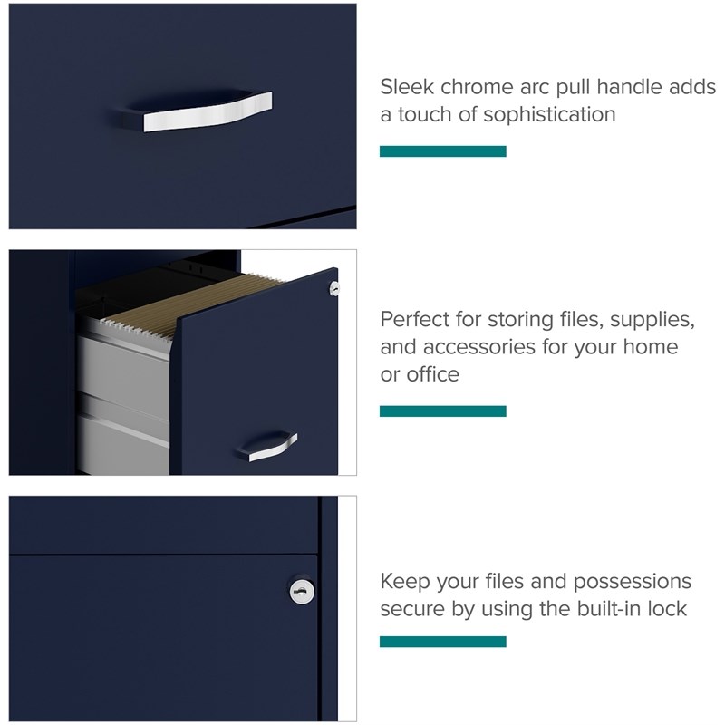 Space Solutions 18in 3 Drawer Metal Mobile Cabinet Ball Bearing Slide Navy