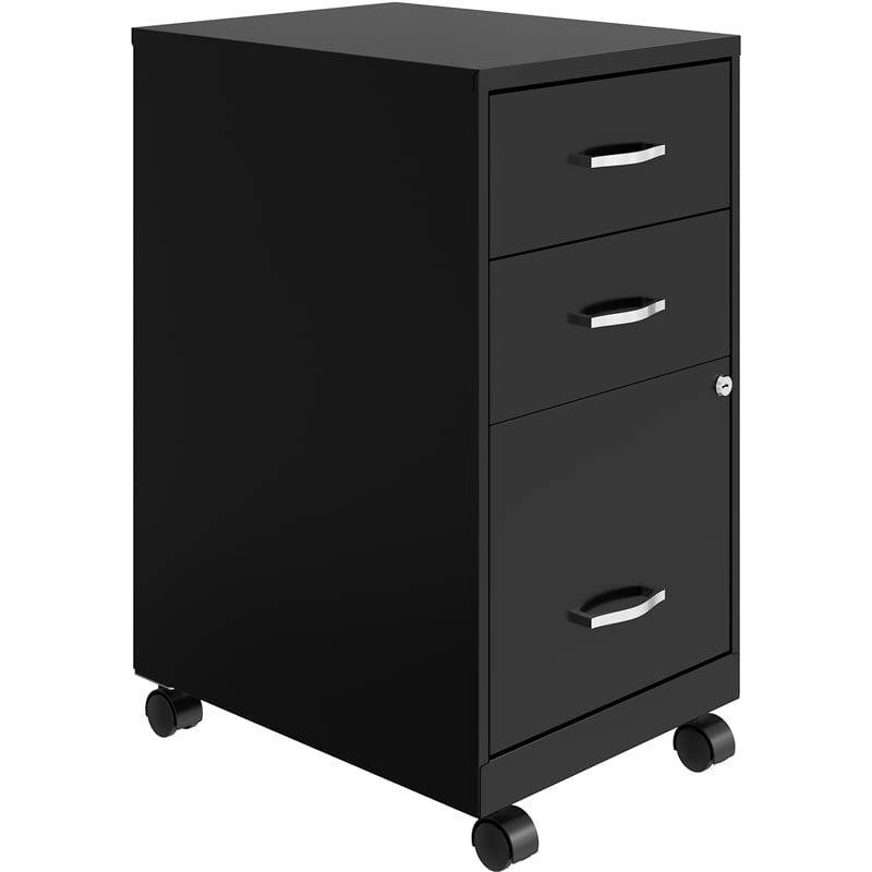 Space Solutions 18in 3 Drawer Metal Mobile Cabinet Ball Bearing Slide Black