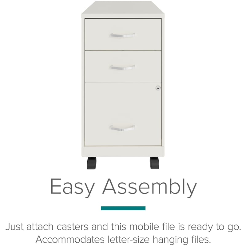 Space Solutions 18in 3 Drawer Metal Mobile Cabinet Ball Bearing Slide White