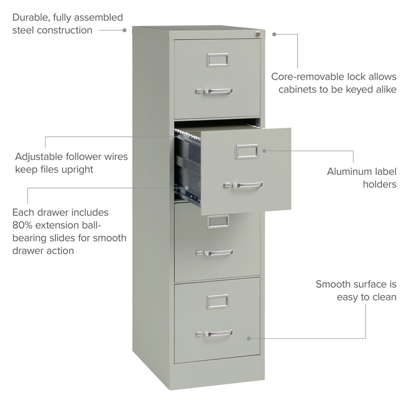 Hirsh 22-in Deep 4-Drawer Metal Letter Width Vertical File Cabinet Light Gray