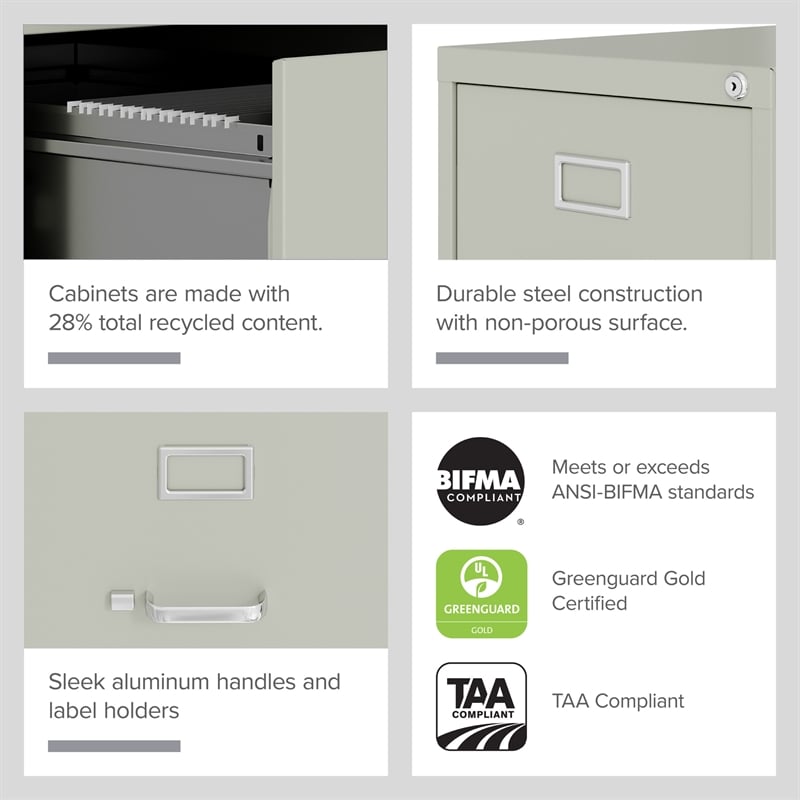 Hirsh 22-in Deep 4-Drawer Metal Letter Width Vertical File Cabinet Light Gray