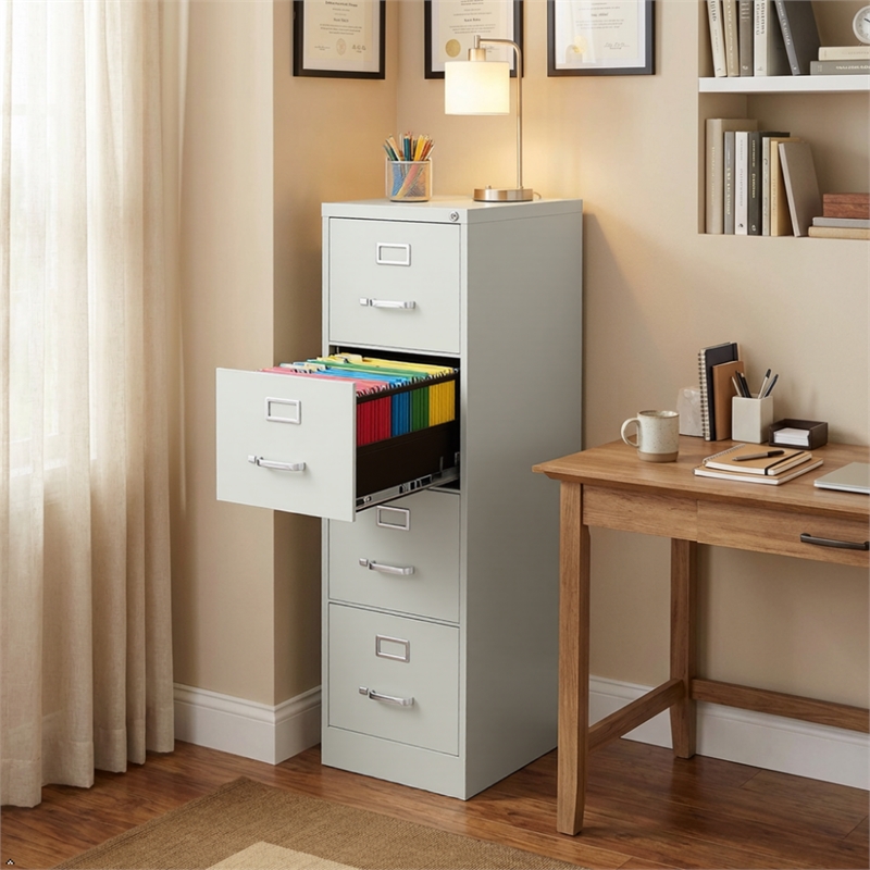 Hirsh 22-in Deep 4-Drawer Metal Letter Width Vertical File Cabinet Light Gray