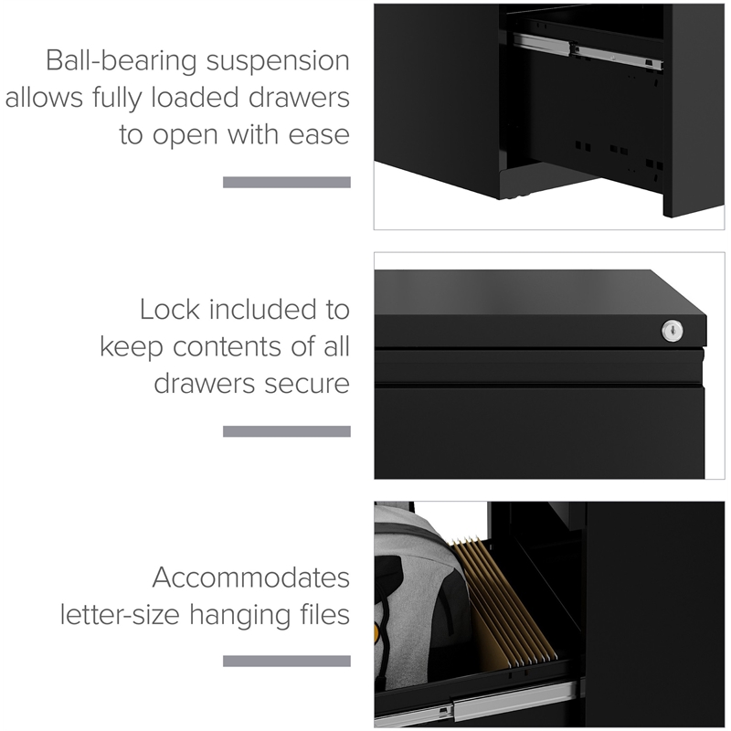 Hirsh 20-inch Deep Mobile Pedestal File 2 Drawer Metal Box Backpack Black