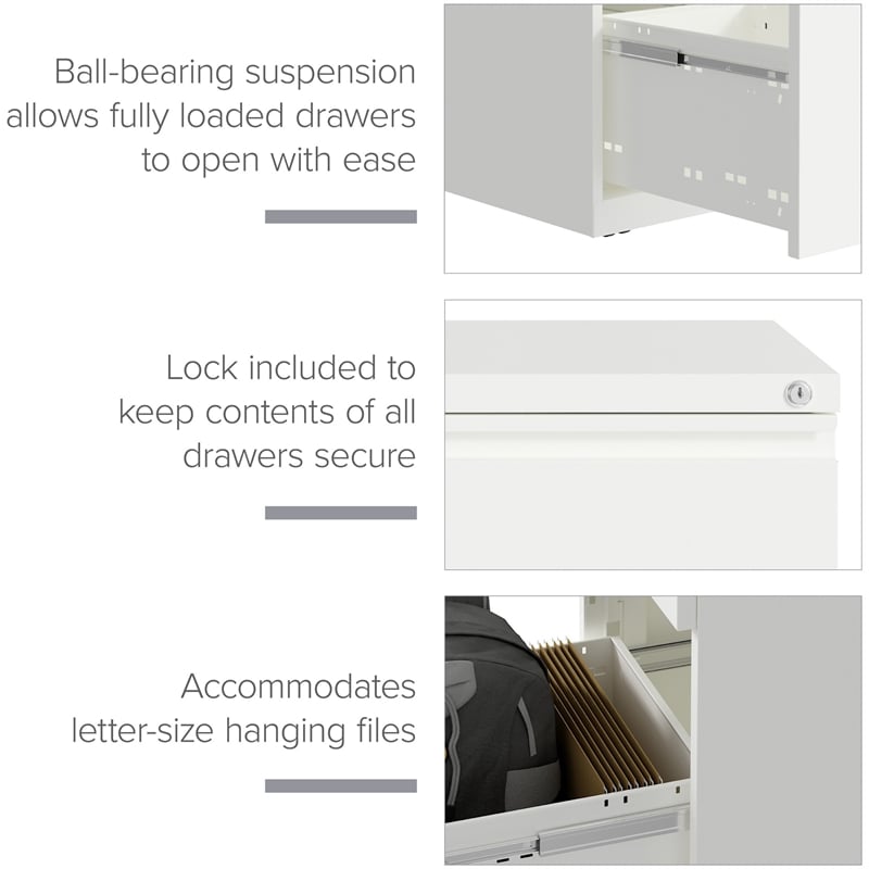 Hirsh 20-inch Deep Mobile Pedestal File 2 Drawer Metal Box Backpack White