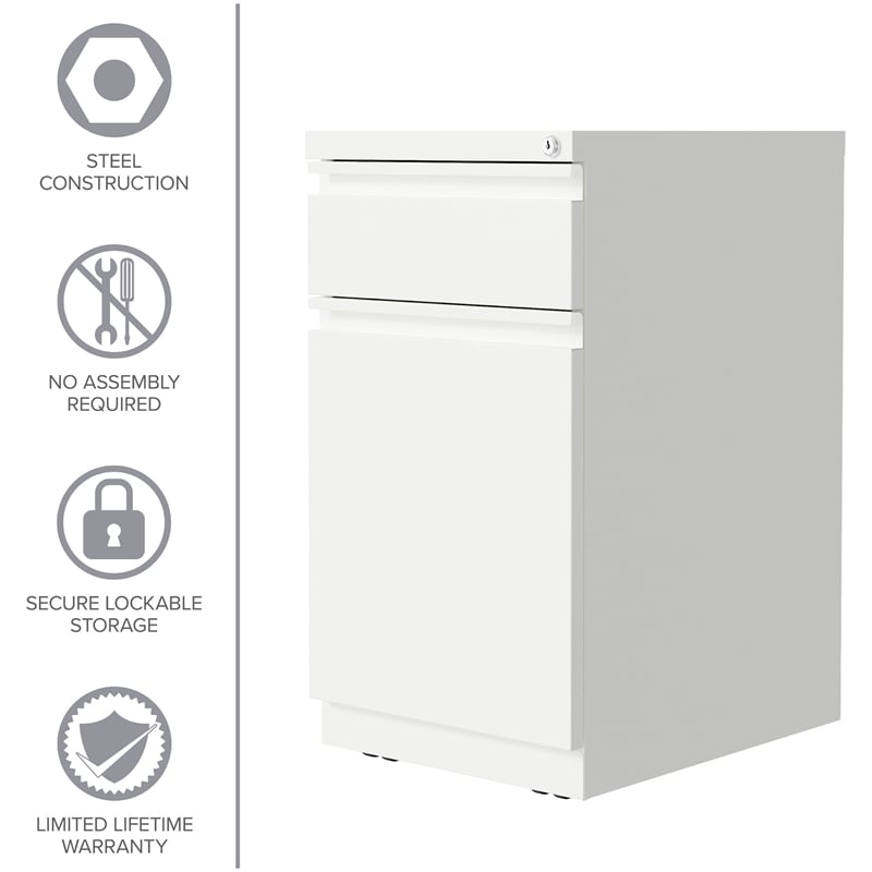 Hirsh 20-inch Deep Mobile Pedestal File 2 Drawer Metal Box Backpack White