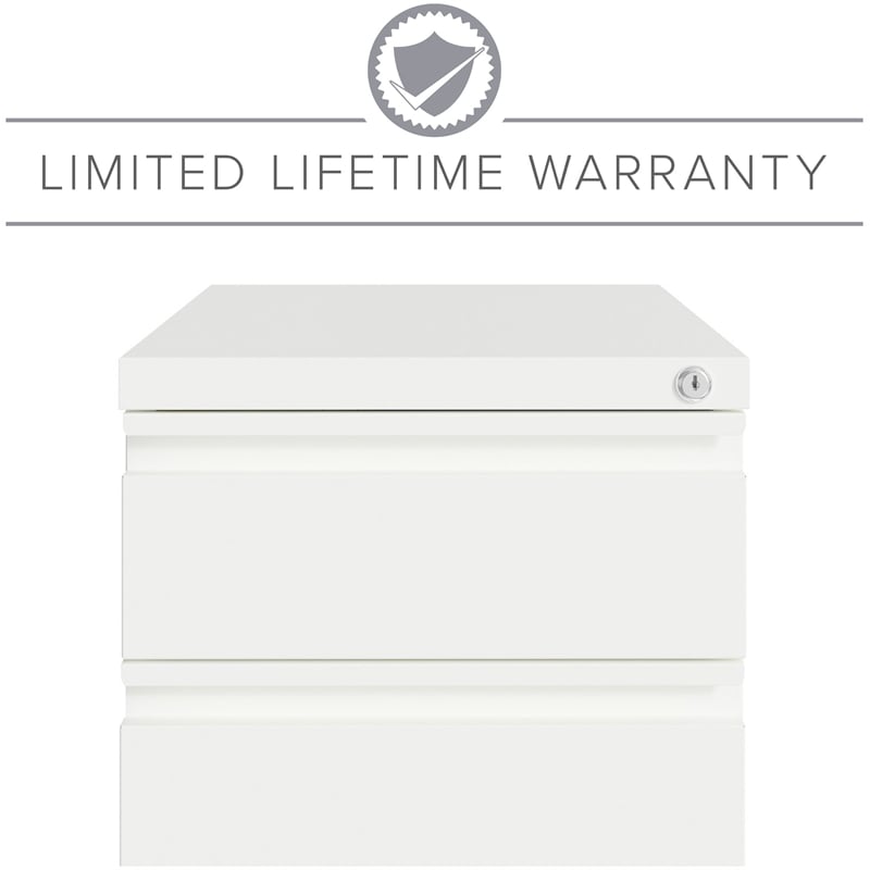 Hirsh 20-inch Deep Mobile Pedestal File 2 Drawer Metal Box Backpack White