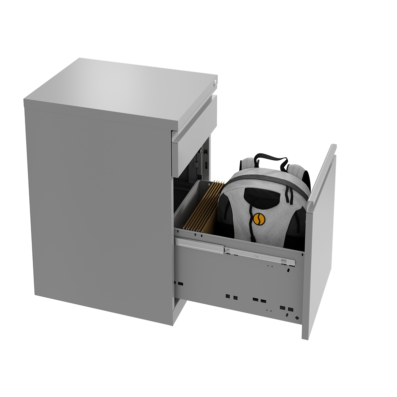 Hirsh 20inch Deep Mobile Pedestal File 2 Drawer Metal Box Backpack Arctic Silver