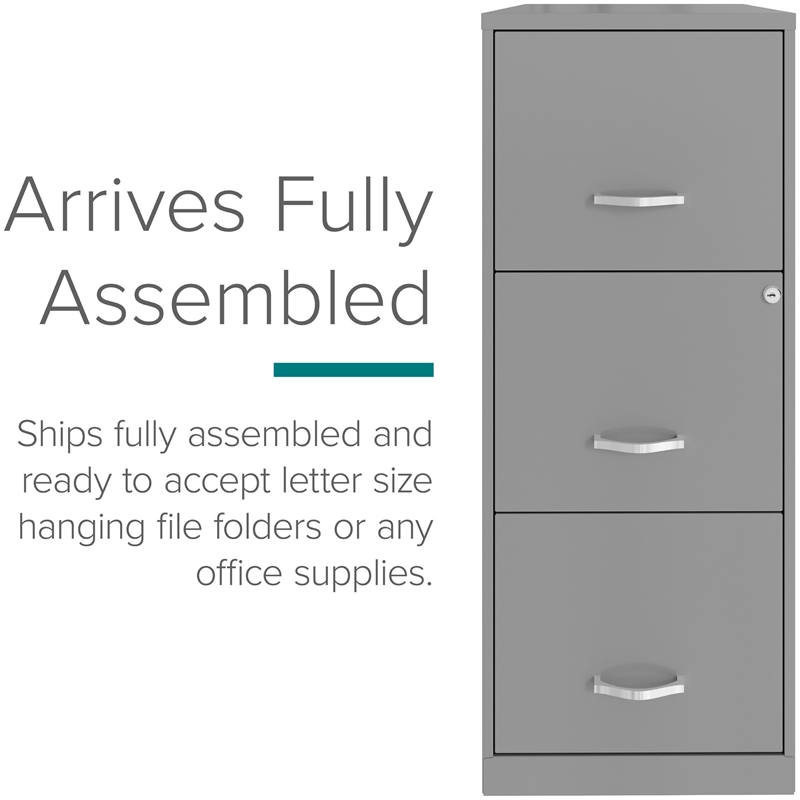 Space Solutions 3 Drawer Modern Metal Vertical File Cabinet with Lock in  Silver