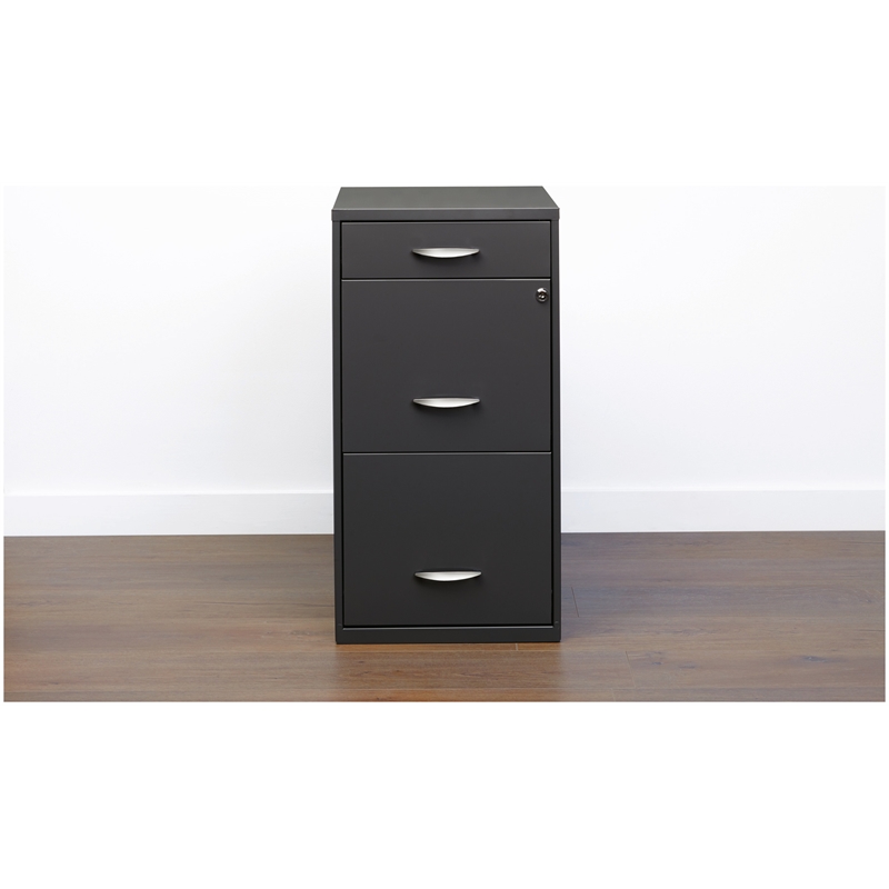 Metal File Cabinet With Pencil Drawer 18 In Deep Black Cam Lock Top Storage NEW 