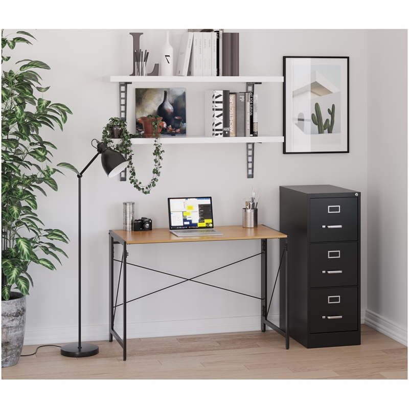 Space Solutions 43 inch Metal Folding Home Office Desk Black/Teak