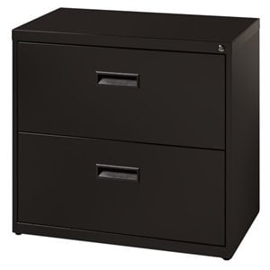 Hirsh 30&quotW Metal 2 Drawer Lateral File Cabinet Set Black with Front/Back Rails