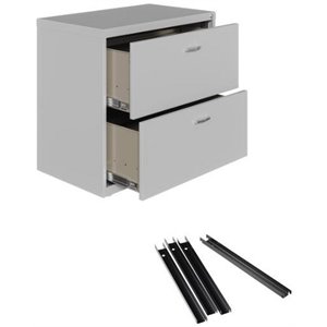 Hirsh Lateral Metal File Cabinet 30&quotW 2 Drawer Silver Set with Front/Back Rails