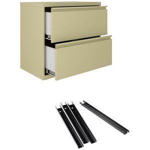 Hirsh 30&quotW 2 Drawer Metal Lateral Cabinet Set Beige with Front to Back Rails