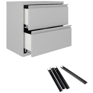 Hirsh 30&quotW 2 Drawer Metal Lateral File Cabinet Set Silver/Front to Back Rails