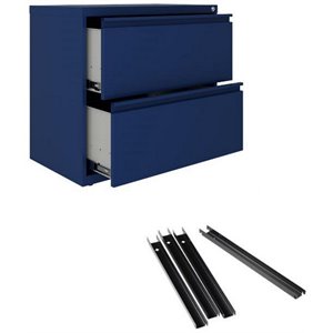 Hirsh 30&quotW 2 Drawer Metal Lateral File Cabinet Set Navy with Front to Back Rails