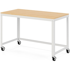 Space Solutions 48&quot W Mobile Metal Desk with Laminate Top -  White/Maple