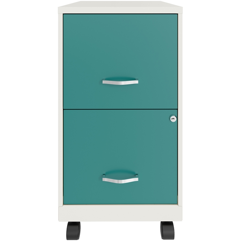 Space Solutions 18" 2 Drawer Mobile Metal Vertical File White/Teal