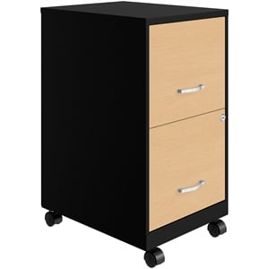 Space Solutions 18&quotD 2 Drawer Mobile Metal Vertical File Cabinet - Black/Oak