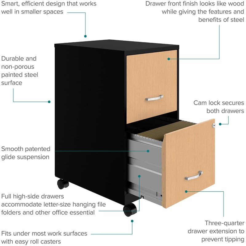 Space Solutions Home Office Metal Desk and Storage Set - Black / Maple