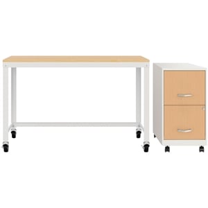 Space Solutions Home Office Metal Desk and Storage Set -  White / Maple
