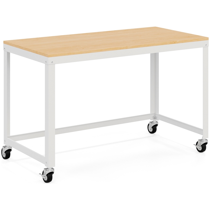 Space Solutions Home Office Metal Desk and Storage Set -  White / Maple