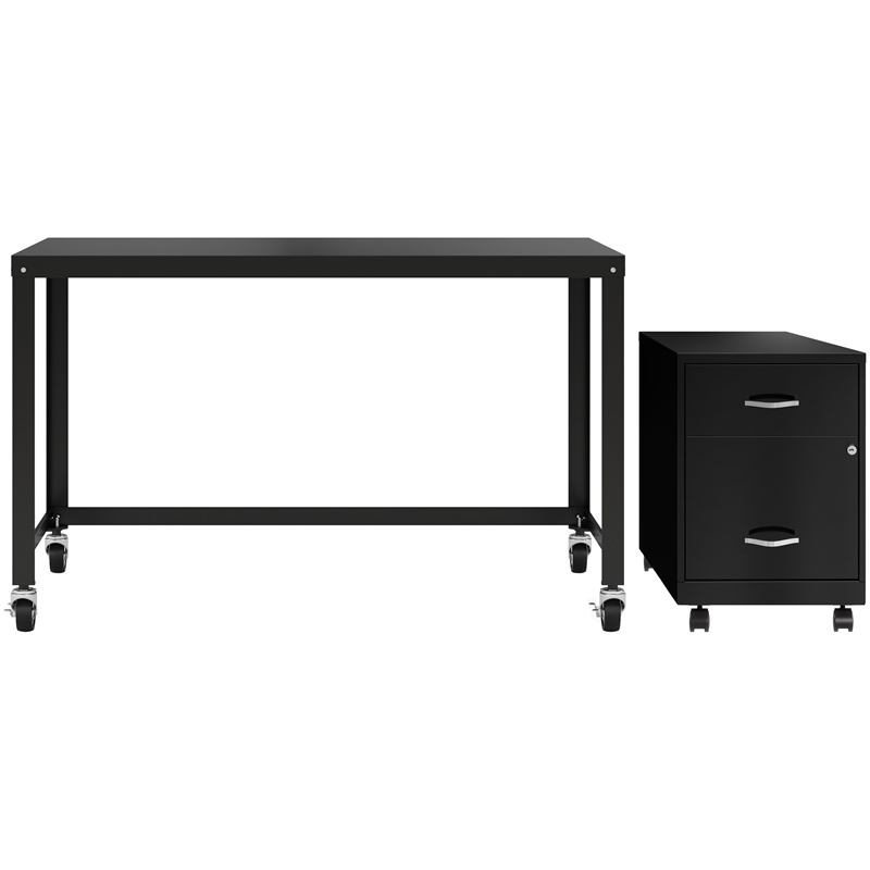 Space Solutions Home Office Metal Desk and Storage Set -  Black