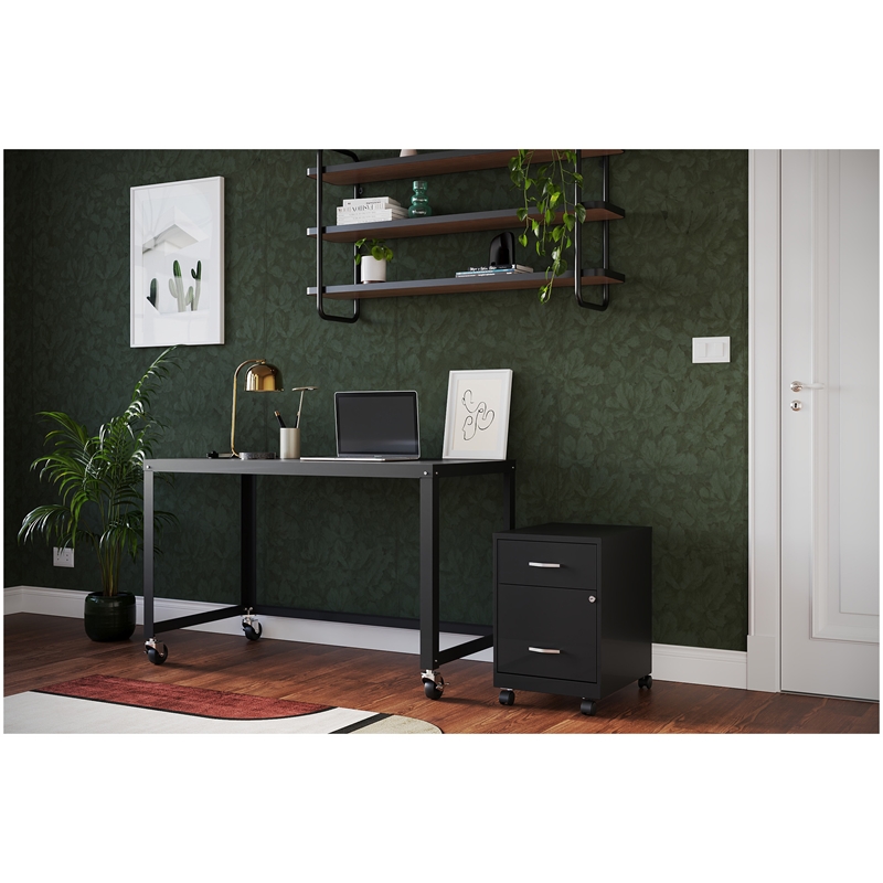 Space Solutions Home Office Metal Desk and Storage Set -  Black