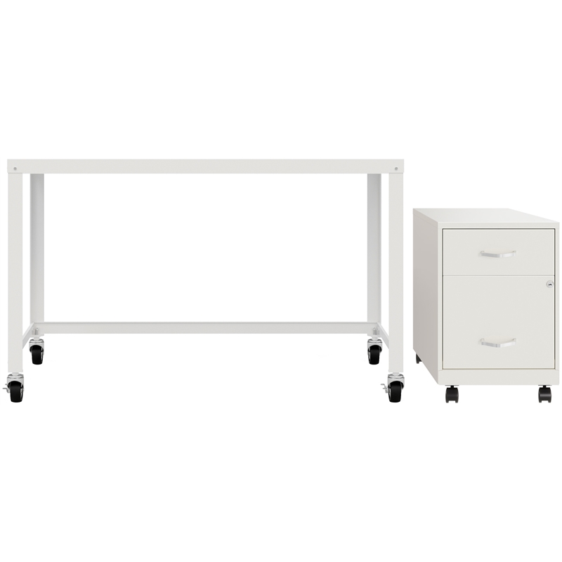 Space Solutions Home Office Metal Desk and Storage Set -  White