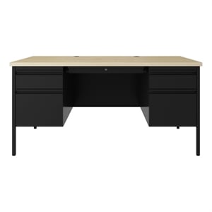 Hirsh Double Pedestal Office Desk with Center Drawer 30&quotD x 60&quotW - Black/Maple
