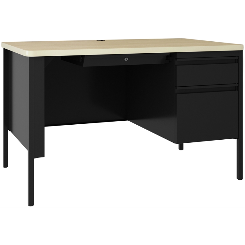 Hirsh 30W x 48D Right Hand Single Pedestal File Office Desk - Black/Maple