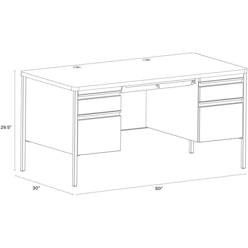 Hirsh 30x60 Double Pedestal Metal File Desk with Soft Corner - Black/Maple