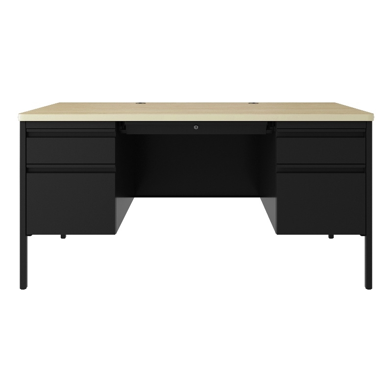 Hirsh 30x60 Double Pedestal Metal File Desk with Soft Corner - Black/Maple