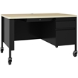 Hirsh 30Dx48W Mobile Right Hand Single Pedestal Desk Soft Corners Black/Maple