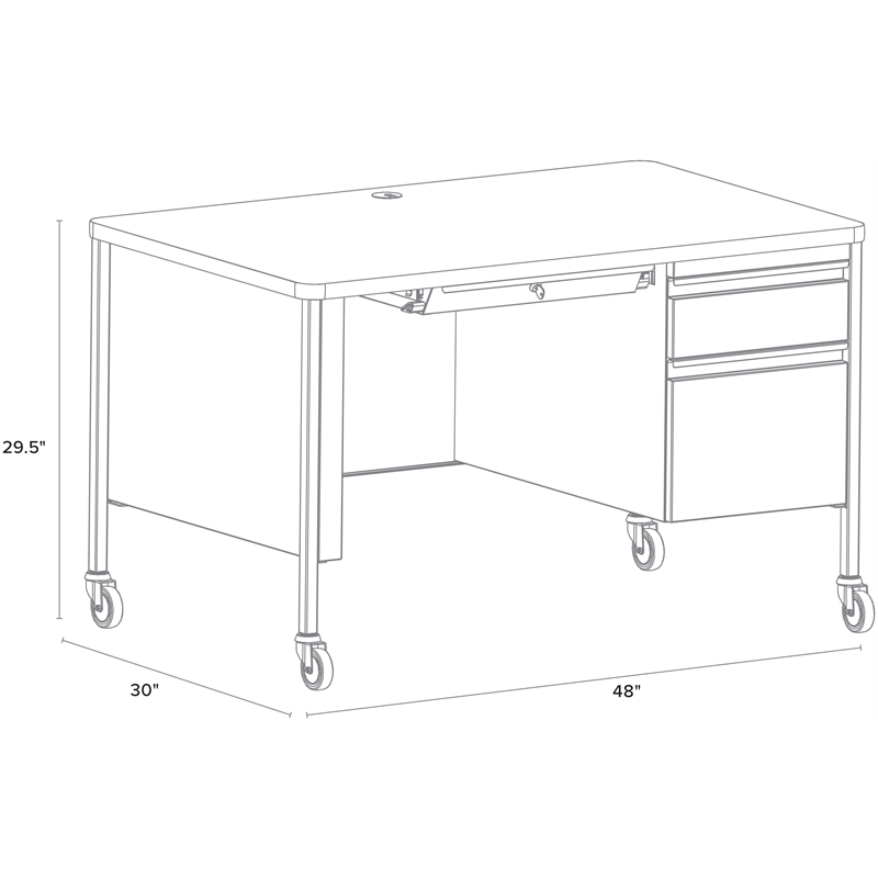 Hirsh 30Dx48W Mobile Right Hand Single Pedestal Desk Soft Corners Black/Maple