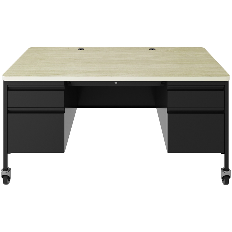 Hirsh 30x60 Mobile Double Pedestal File Desk with Soft Corner - Black/Maple
