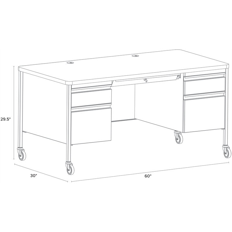 Hirsh 30x60 Mobile Double Pedestal File Desk with Soft Corner - Black/Maple