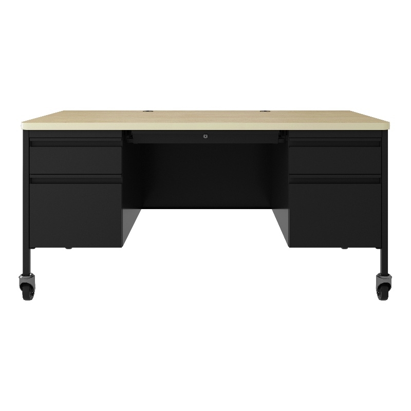 Hirsh 30x60 Mobile Double Pedestal File Desk with Soft Corner - Black/Maple