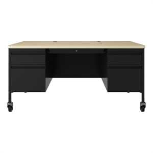 Hirsh 30x60 Mobile Double Pedestal File Desk with Soft Corner - Black/Maple