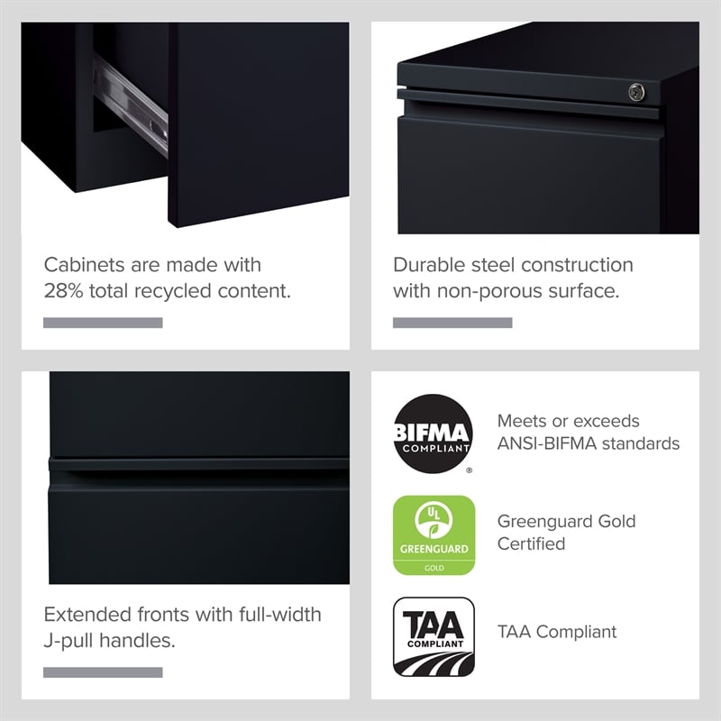 Hirsh 20-in Deep Metal Mobile Pedestal 2-Drawer File/File. Full Width Pull Black