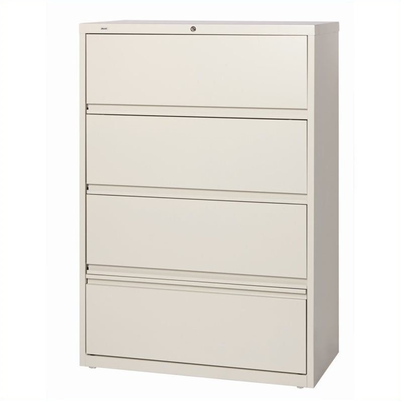 Hirsh 36 In Wide 4 Drawer Lateral File Cabinet With Roll Out Shelves Putty 17898