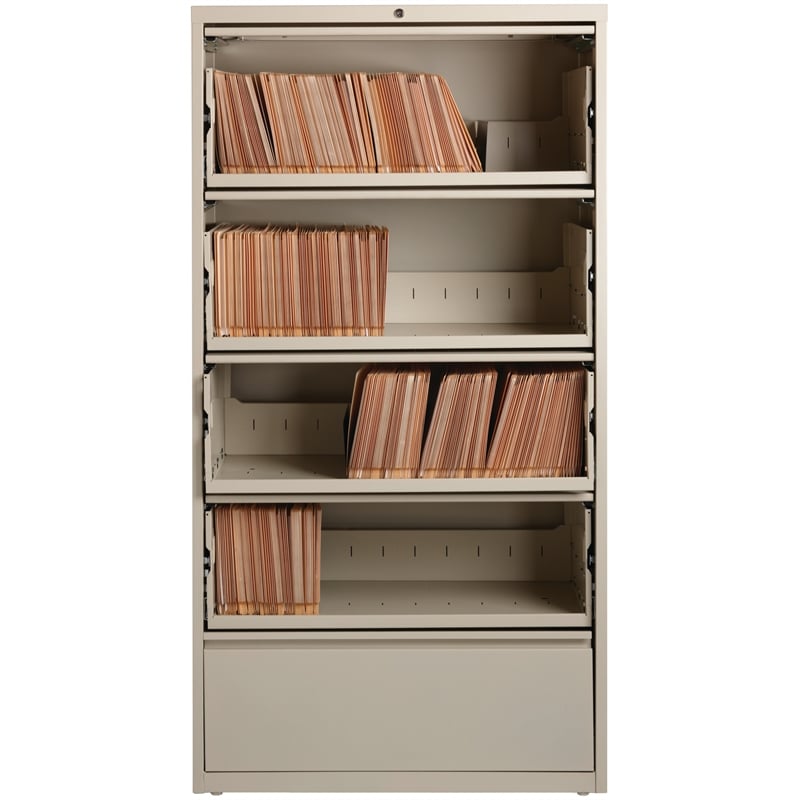 Hirsh 36-in Wide HL10000 5 Drawer Lateral File Cabinet. Roll-out Shelves. Beige