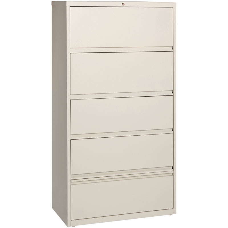 Hirsh 36-in Wide HL10000 5 Drawer Lateral File Cabinet. Roll-out Shelves. Beige
