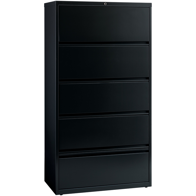 Hirsh 36-in Wide HL10000 5 Drawer Lateral File Cabinet. Roll-out Shelves. Black