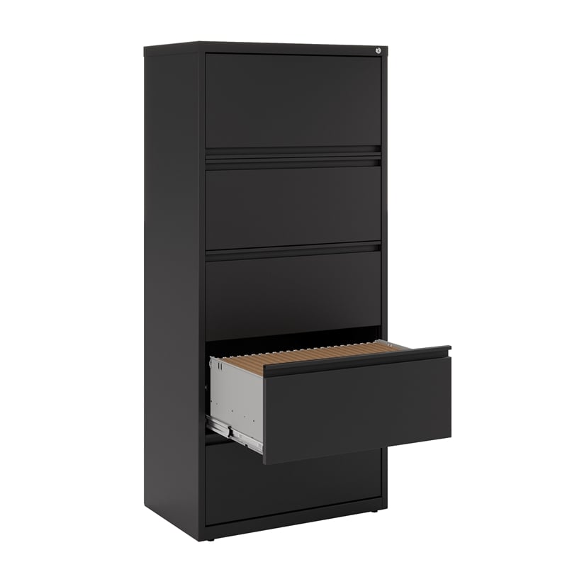 Hirsh 30-in Wide HL10000 Series Metal 5 Drawer Lateral File Cabinet Black